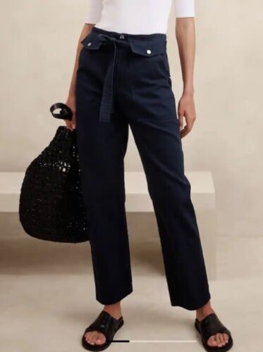 NWT BANANA REPUBLIC WOMEN'S UTILITY TIE-WAIST PANTS SZ12 PREPPY NAVY $90