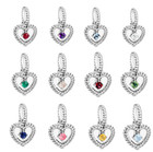 New Womens S925 Silver Birthstone 12 Month Dangle Heart Charm Gemstone Bracelets
