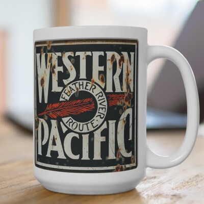 Old Vintage Logo Western Pacific Railroad Trains Coffee Cup Mugs 15 OZ 