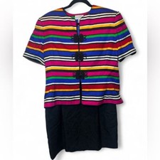 Vintage Adrianna Papell Size 16 100 Silk 2 Piece Skirt Shoulder Pad Button Set