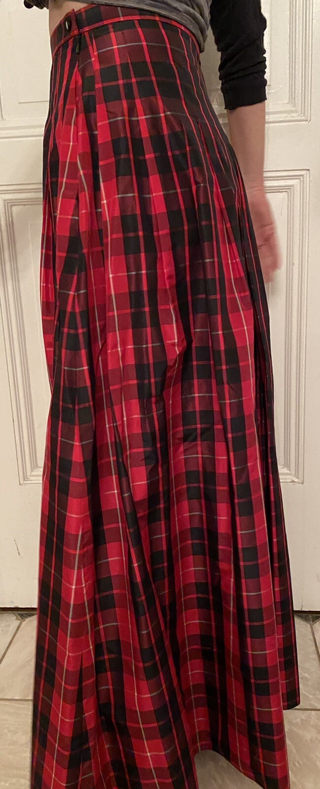 Vintage Maxi Worth Red Tartan Plaid Long Pleated … - image 6