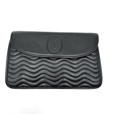 Yves Saint Laurent YSL Black Wave Quilting Leather Clutch