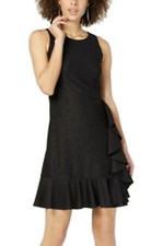Nine West Women's Dress Black Size 8 Sheath Sparkle Draped Ruffle NEW #49