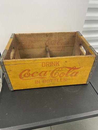 Vtg Coca Cola Yellow Crate 8” Tall New York City Wood Coke Soda Bottle Carrier - Picture 3 of 9