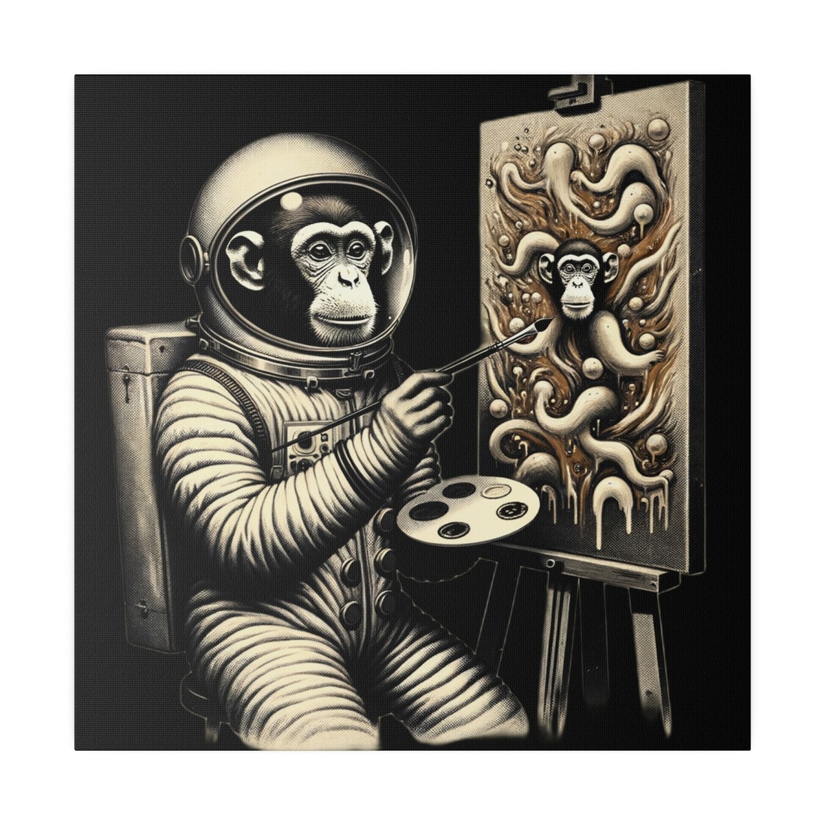 Matte Canvas Wall Art Monkey Astronaut Artist Painting Abstract