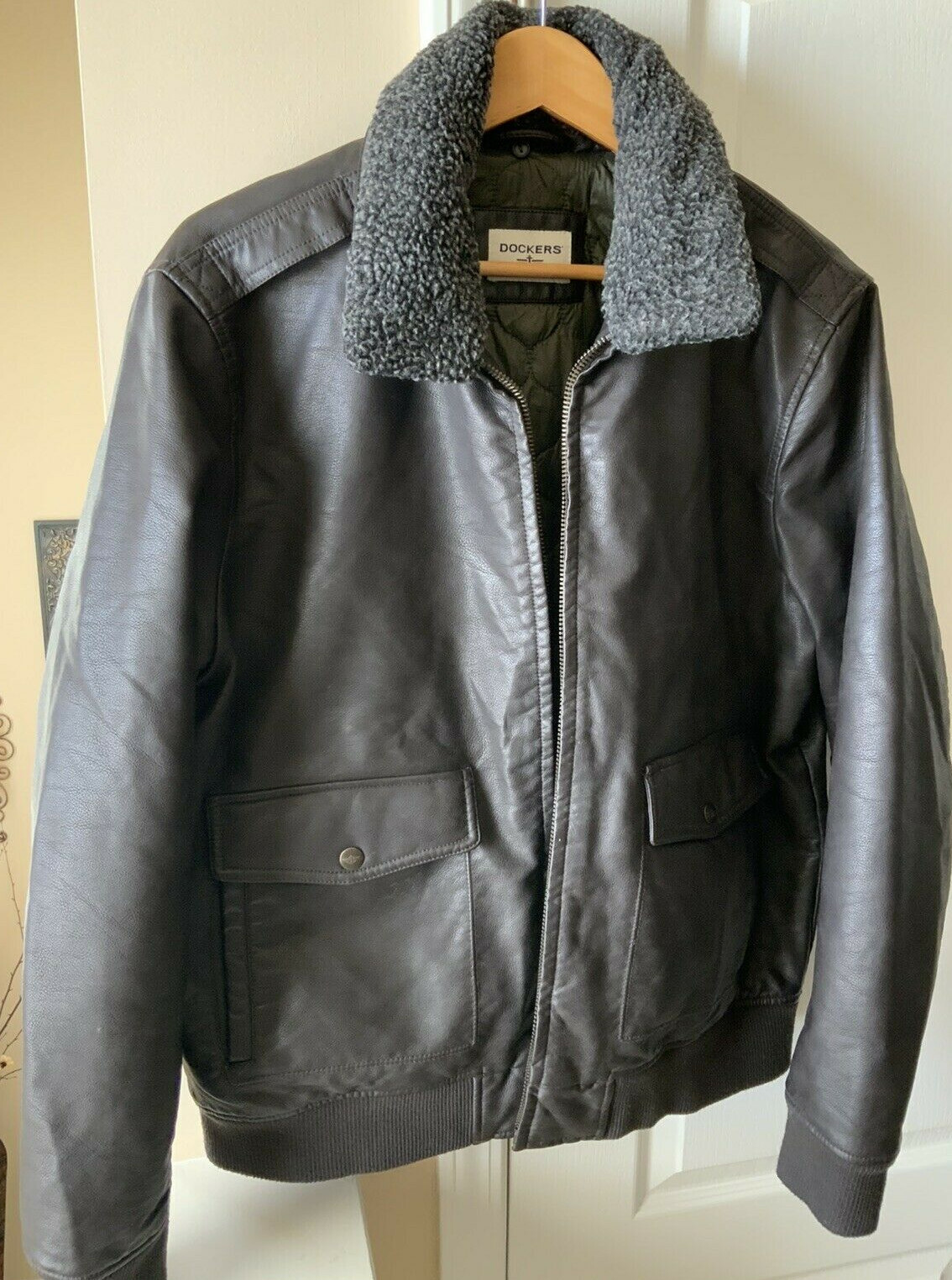 Dockers Jacket Men's XL FauxLeather Aviator Fleece C… Gem