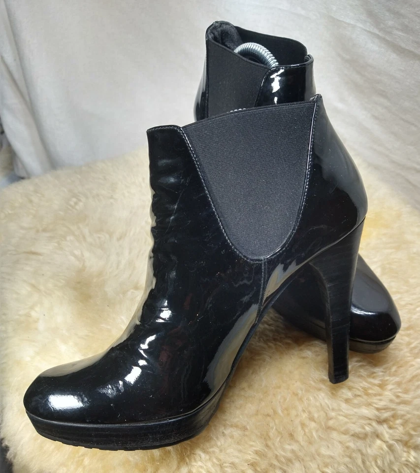 STUART WEITZMAN ANKLE BOOT BOOTIES PATENT LEATHER PLATFORM SIZE 7.5 M BLACK - Image 2 of 4