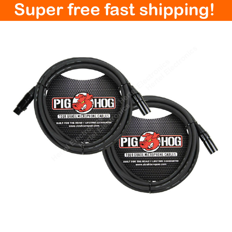 2 Pack Pig Hog PHM10 10 ft XLR Microphone Cable 8mm Heavy Duty Mic Cord M to F