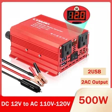 500W Power Inverter 12V to 110V 120V 2USB 2Sockets Charge Phone Laptop Converter