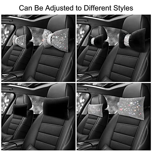 2PCS Rhinestone Car Headrest Neck Pillow for Driving with 2 White Pillows - Picture 2 of 7