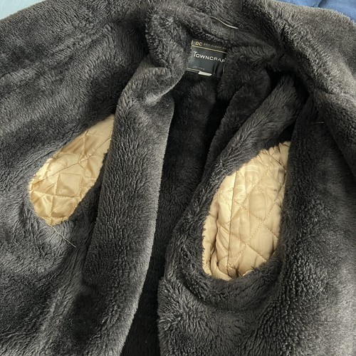 Vintage 60s 70s Retro Brown Wool Tweed Sherpa Lined Car Coat Size 44 - Picture 11 of 12