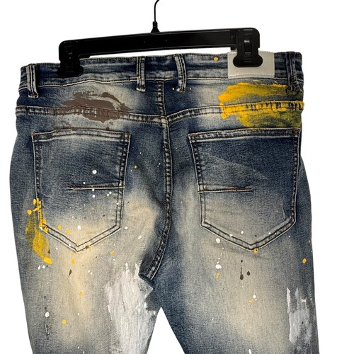 KDNK Distressed Ripped Jeans Paint Splatter Slim Fit Men Size 34 Grunge Distress - Picture 5 of 12