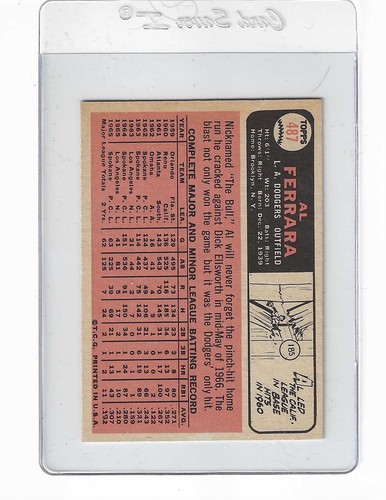 1966 Topps Set-Break #487 Al Ferrara EX-MINT - Picture 2 of 2