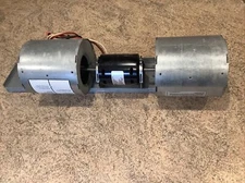 Evaporator fan blower assembly for PTAC wall A/C with FASCO double shaft motor.