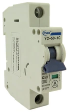 YuCo YC-50-1C Miniature Din Rail Circuit Breaker C-Curve 50-Amp 1P 277VAC 115VDC
