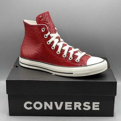 Converse CTAS Women's 10 Sneakers Leather Red Crinkled Glossy A13385C