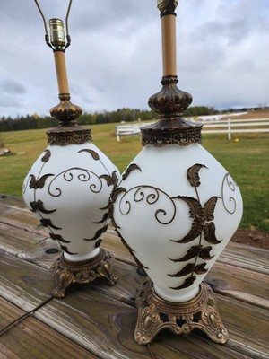 Falkenstein Style Milk Glass With Brown Bronze Leaves 34'' Table Lamp. See Photos