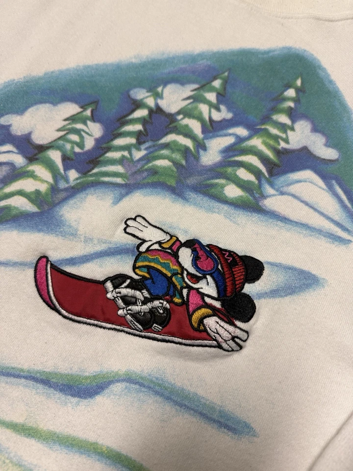 Sudadera de esquí vintage años 90 Disney Mickey Mouse mediana blanca bordada MARCADA Foto 3 de 4