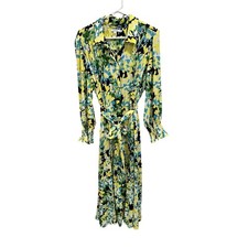 Chicos Abstract Floral Midi Shirtdress Yellow Green Blue Size 3 US 16 L/XL