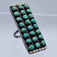 VTG Large Zuni Snake Eye Point Turquoise Cluster Sterling Silver Ring Sz 7