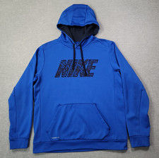Nike Hoodie Mens Large Blue Camo Logo Therma-Fit Sweatshirt Drawstring