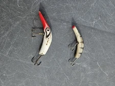 2 Vintage Lazy Ike Lures 1 Wood 2 Sizes #3 & #2 Wear From Use & Age