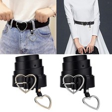 Elegante cintura in pelle da donna fibbia a cuore cintura nera per Jeans