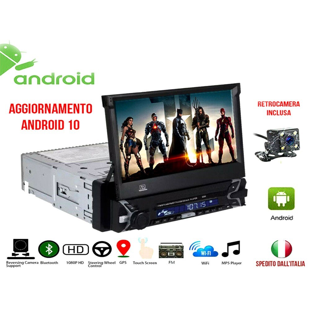 Autoradio 1DIN Android 10 Schermo Scomparsa GPS Bluetooth Mirror Link