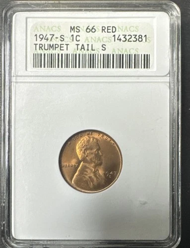 1947-S Lincoln Wheat Cent ANACS MS66 RED