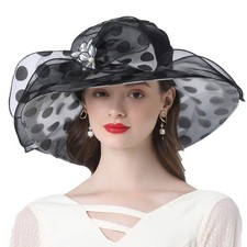 Women's Church Derby Tea Party Wedding Hat Polka Dot Organza Hats Black