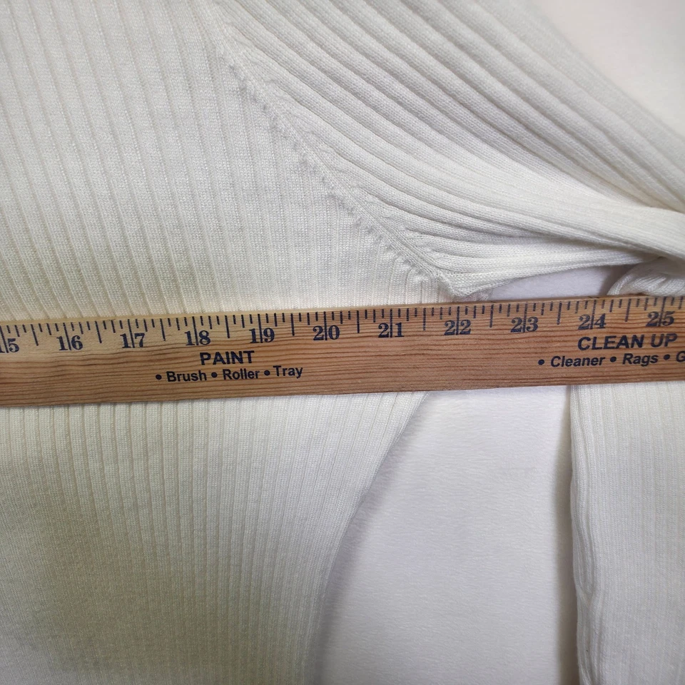 DKNY 毛衣上衣女式 XL 白色镂空肩罗纹针织极简主义现代 — 第 4/4 张图片