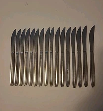 Vintage Set of 16 Dinner Knives Stainless USA Solid Pattern 8 1/4" L MCM