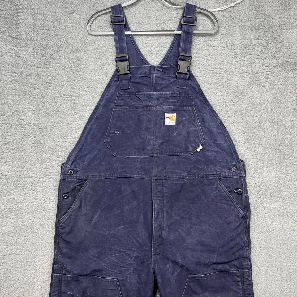 Carhartt FR Bib Overalls Mens 42x36 Navy Quilt Lined Insulated Flame Resistant - Image 2 of 4