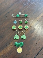 Lot of St. Patrick  s Day Jewelry - Earrings  Bracelet  Button Covers  Charm
