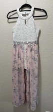 Speechless Kids White Floral Lace Romper & Pink Floral Open Maxi Skirt Size 16