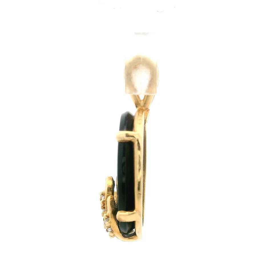 Colgante con dije de llamas de diamantes y ónix negro talla ovalada de oro amarillo de 14k Foto 4 de 4