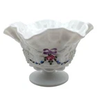 Westmoreland Hand Painted Roses Bows Milk Glass Candy Dish Paneled Grape Vintage