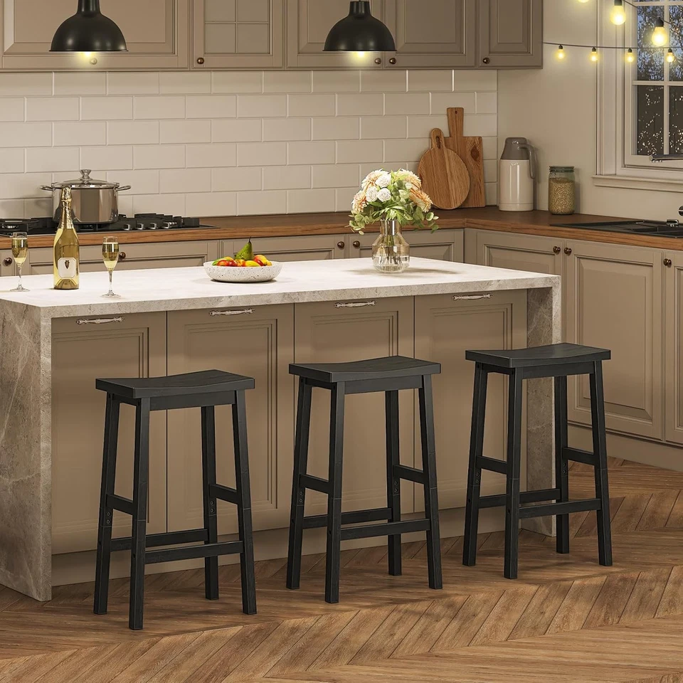 Juego de 2 taburetes de bar de bambú HOOBRO sillas de mostrador de cocina de 26 pulgadas Foto 4 de 4