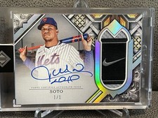 🔥Juan Soto 2025 Topps Transcendent Game Used Nike Swoosh Relic Auto #1/1 Mets