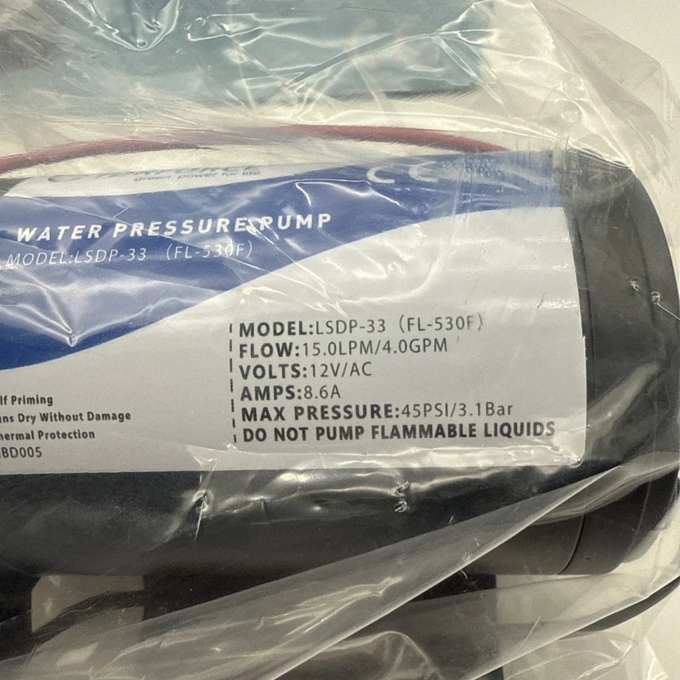TDRForce 水压泵 12v 交流电 4.0GPM 45PSI RV Fl-530F TDR Force 船用房车 — 第 2/4 张图片