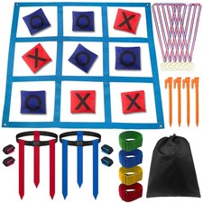 Outdoor Game Set - Giant Tic Tac Toe, Bean Bag Toss, 3 Legged Race, Catch Tail,