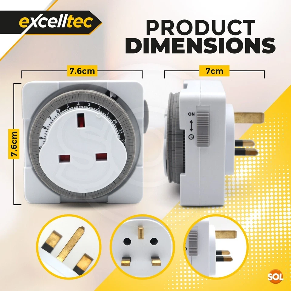 24 Hour Segment Timer Switch 24hr Mains Plug In Mechanical Clock Energy Saver - Image 2 of 4