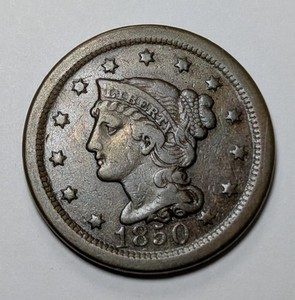 1850 Braided Hair Large Cent F to VF