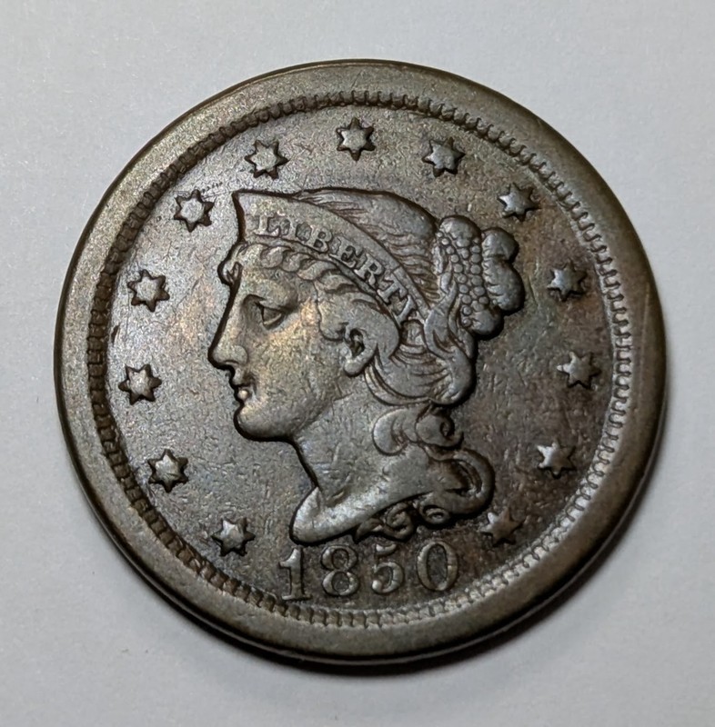 1850 Braided Hair Large Cent F to VF