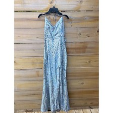 Jump apparelIridescent Silver Sequin Maxi Dress Open Back Prom Gown Size L
