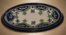 Vintage La Souk Plate Oval Ceramic Collectible Toleware Handpainted Blue Trim