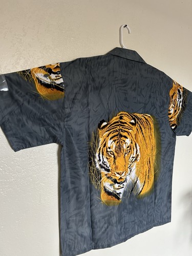 Tessuto traspirante tigre Y2K nuovo con etichette vintage con bottoni taglia XL nuovo - Foto 4 di 4