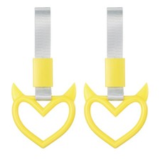 2 Pcs Heart-Shaped Car Handle Straps Rear Bumper Warning Ring Yellow/White