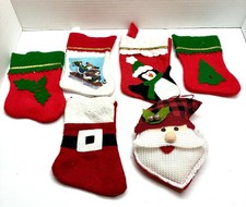 Vintage Lot Of Mini Felt Christmas Stockings And One Santa Plush Ornament
