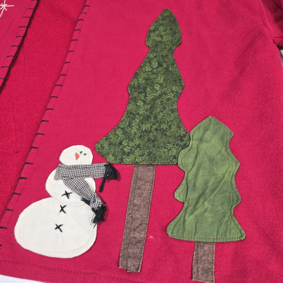 XL Vintage Handmade Red Open Christmas Tree & Snowman Sweatshirt - Image 2 of 4